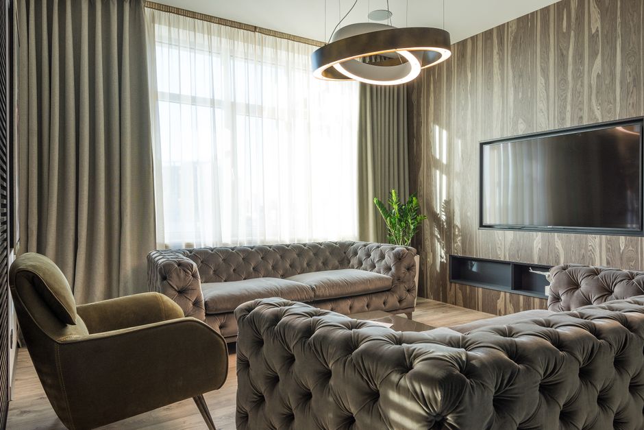 Mandala gordijnen in moderne werkkamer. Mandala gordijnen in moderne werkkamer.